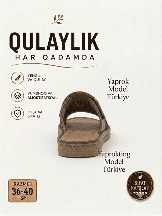 Yengil va yumshoq yozgi sandal, ayollar uchun anatomik model