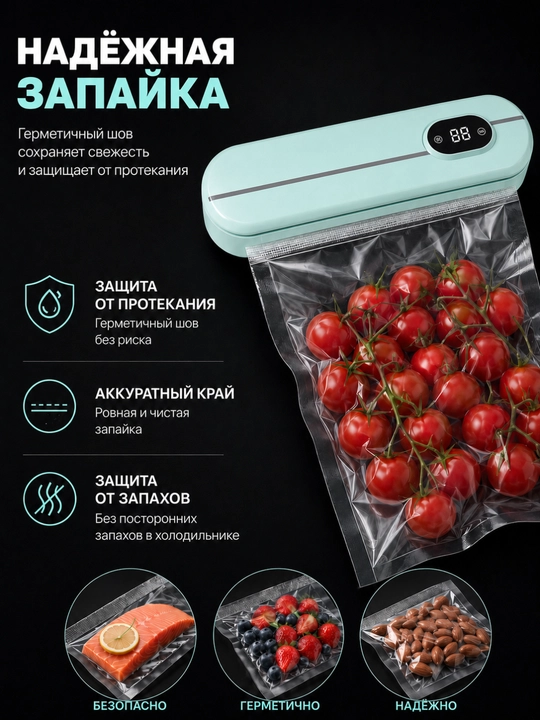 Вакууматор для продуктов с дисплеем, запайщик пакетов, компактный, вакуумный упаковщик