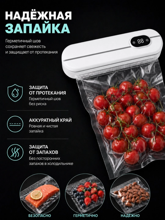 Вакууматор для продуктов с дисплеем, запайщик пакетов, компактный, вакуумный упаковщик