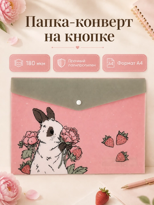 Папка-конверт Alpha-Trend А4 на кнопке 180 мкм из полипропилена - 