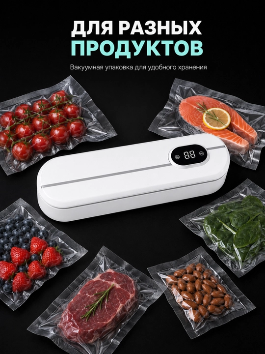 Вакууматор для продуктов с дисплеем, запайщик пакетов, компактный, вакуумный упаковщик