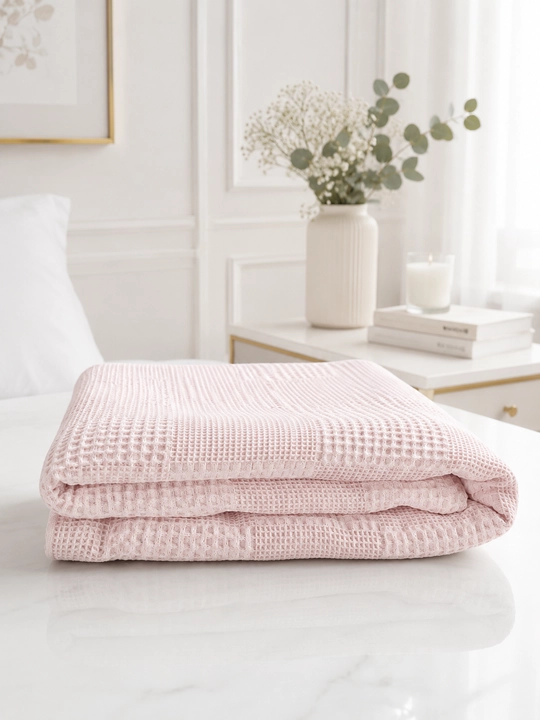 Покрывало Premium Waffle Powder Pink – декоративное покрывало на кровать
