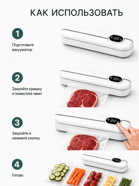 Вакууматор для продуктов с дисплеем, запайщик пакетов, компактный, вакуумный упаковщик