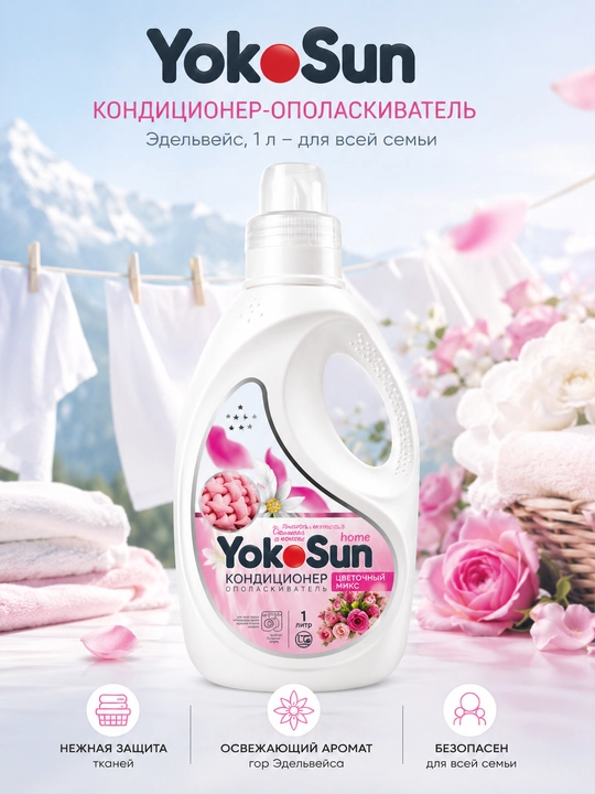 YokoSun konditsioneri, 1 l, bolalar uchun hidsiz, butun oila uchun edelveys - 