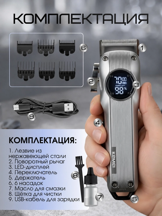 Профессиональная машинка для стрижки, машинка для бритья, триммер для стрижки волос Kemei