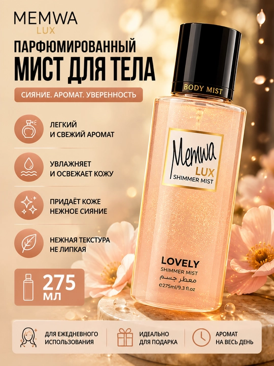 Парфюмированный шиммер-мист для тела Memwa Lux Lovely 275 мл - 