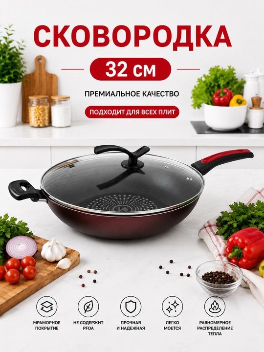 Глубокая сковорода, вок для жарки, сковорода для мяса и овощей - 