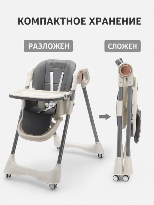 Детский стульчик для кормления, регулировка высоты, 5-точечный ремень, с подносом