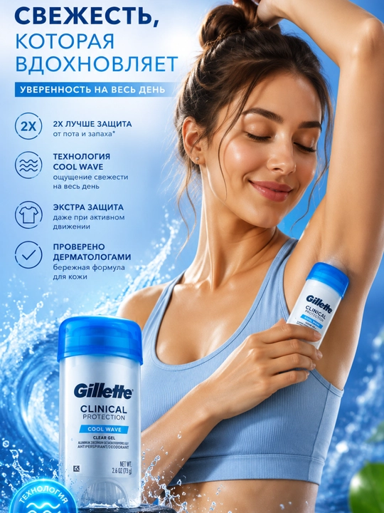 Дезодорант Gillette Clinical Protection, антиперспирант для мужчин, защита 72 ч 48 г