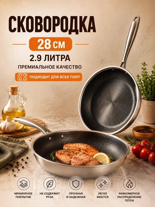 Chuqur tova, qovurish uchun vok, go‘sht va sabzavotlar uchun tova - 