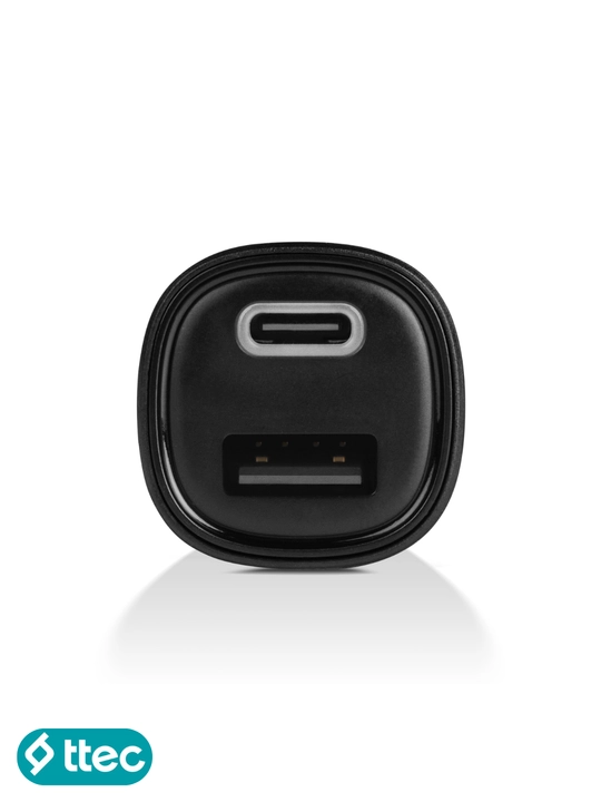 TTEC 15.5W avtomobil zaryadlagichi, USB-C + USB-A, Duo 3.1A, Qora