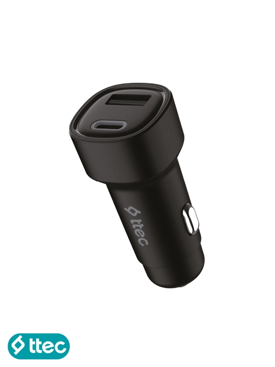 TTEC 15.5W avtomobil zaryadlagichi, USB-C + USB-A, Duo 3.1A, Qora