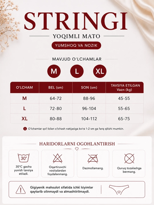 Ayollar ichki kiyimi, to'rli trusik stringlar, shaffof