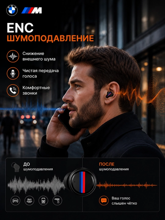 Simsiz quloqchinlar BMW M TWS, Bluetooth 5.4, HD qo‘ng‘iroqlar, sensorli boshqaruv