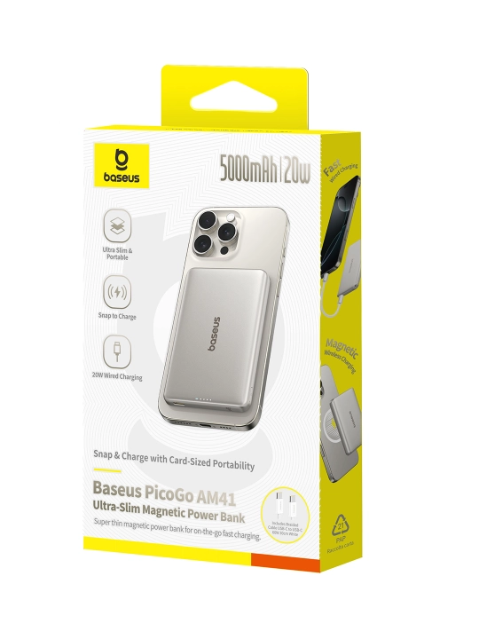 Беспроводной повербанк Baseus PicoGo 5000 мА/ч MagSafe, 20W USB-C