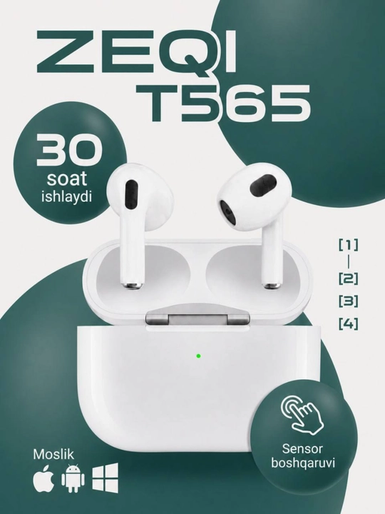 Bluetooth наушники ZEQI T565 TWS, HD звук, сенсорное управление, зарядный кейс - 