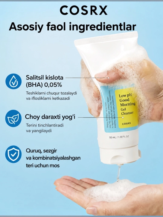 COSRX Salicylic- akne va qora nuqtalarga qarshi 0,5% salitsil kislotasi qo‘shilgan ko‘pik