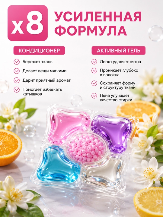 Капсулы для стирки, кондиционер и отбеливатель, 100 шт