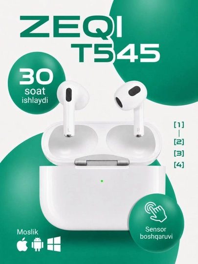 Беспроводные наушники ZEQI ZE-T545 TWS Bluetooth, HD Stereo, зарядный кейс - 