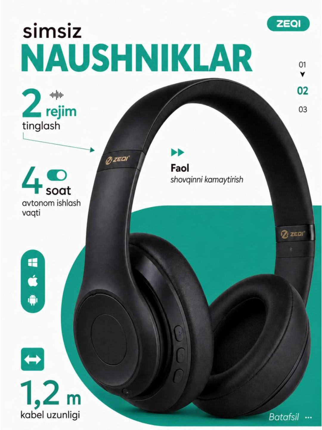 Наушники ZEQI ZE-M1 Bluetooth 5.3, ENC, HiFi Stereo, 40 часов, Type-C - 
