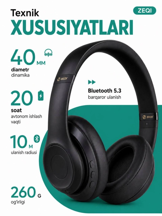 ZEQI ZE-M1 Bluetooth 5.3 simsiz quloqchin, ENC, 40 soat, HiFi Stereo, Type-C