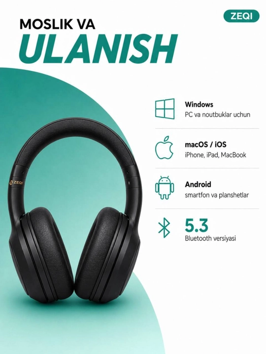 ZEQI ZE-M1 Bluetooth 5.3 simsiz quloqchin, ENC, 40 soat, HiFi Stereo, Type-C
