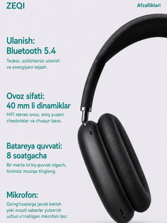 ZEQI ZE-M1 Bluetooth 5.3 simsiz quloqchin, ENC, 40 soat, HiFi Stereo, Type-C