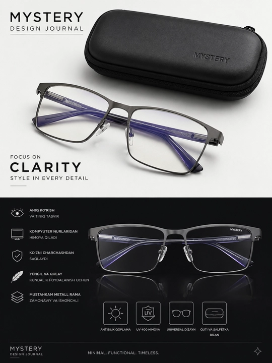 Mystery brendli kompyuter ko‘zoynagi va himoya futlyari