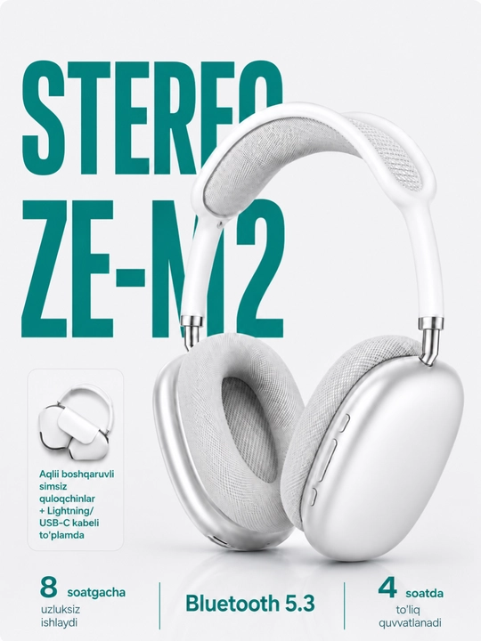 Наушники ZEQI ZE-M2 Bluetooth 5.4, HiFi Stereo, 8 часов, Type-C - 