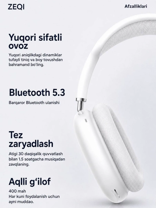 ZEQI ZE-M2 Bluetooth 5.4 simsiz quloqchin, HiFi Stereo, 8 soat, Type-C