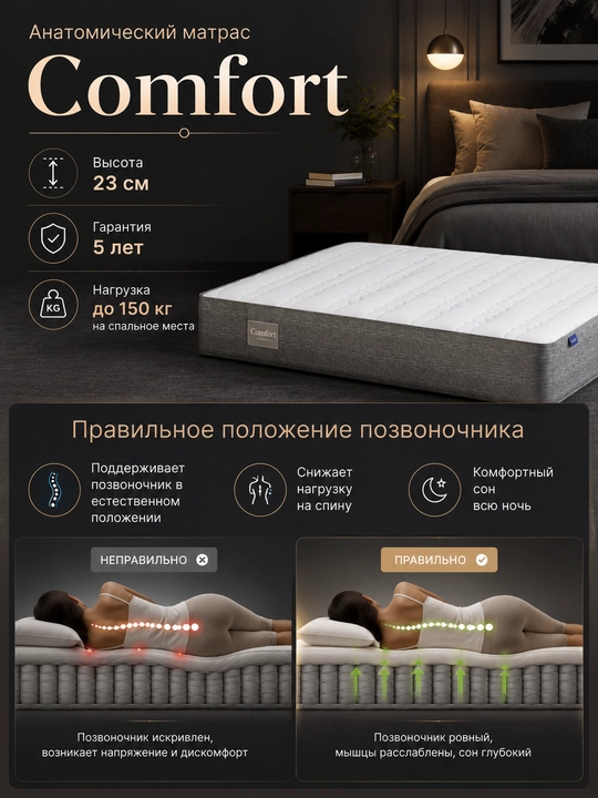 Anatomik matras Comfort, ikki kishilik, bir kishilik