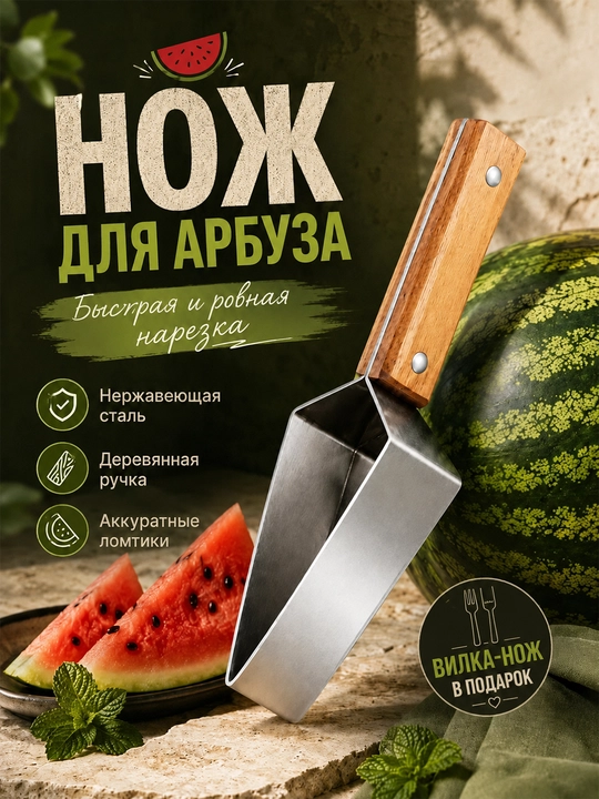 Yog‘och tutqichli tarvuz va qovun uchun uchburchak pichoq - 