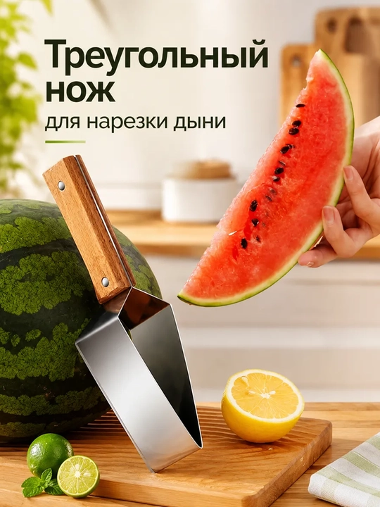 Треугольный нож для арбуза и дыни с деревянной ручкой