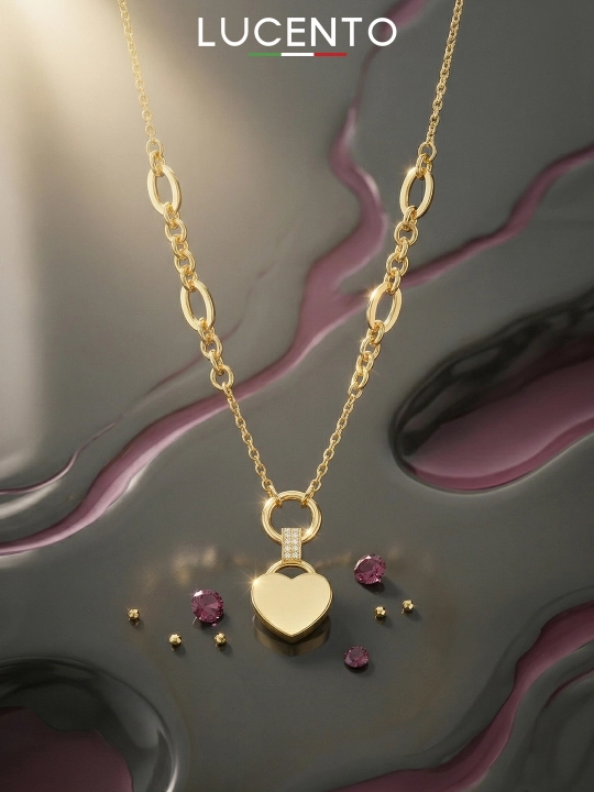 Цепочка с кулоном LUCENTO JEWELLERY из золота 585 пробы с фианитами «Сердце»