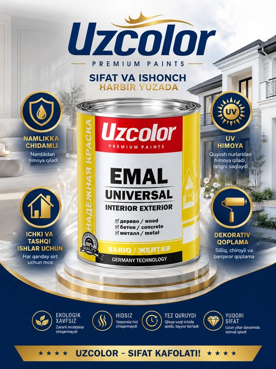 Uzcolor "Emal Universal" Premium bo‘yog‘i sariq