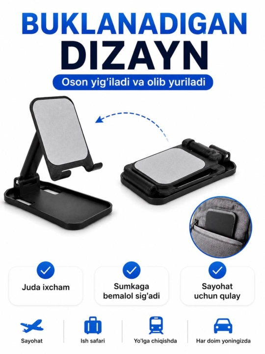 Telefon va planshetlar uchun 360 gradusga buriladigan metall tutqich, telefon pastafka