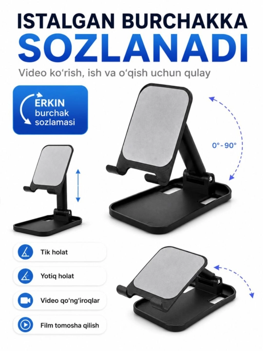 Telefon va planshetlar uchun 360 gradusga buriladigan metall tutqich, telefon pastafka