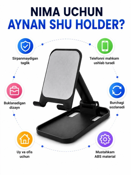 Telefon va planshetlar uchun 360 gradusga buriladigan metall tutqich, telefon pastafka