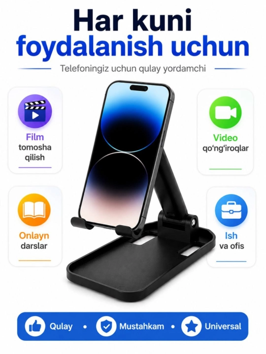 Telefon va planshetlar uchun 360 gradusga buriladigan metall tutqich, telefon pastafka