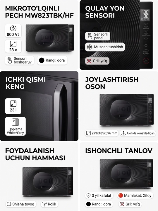Микроволновые печи марки HOFMANN модель MW823TBK/HF