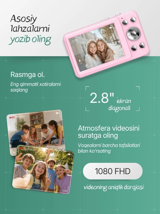 Raqamli fotoapparat, cho'ntak kamerasi, bolalar uchun kamera
