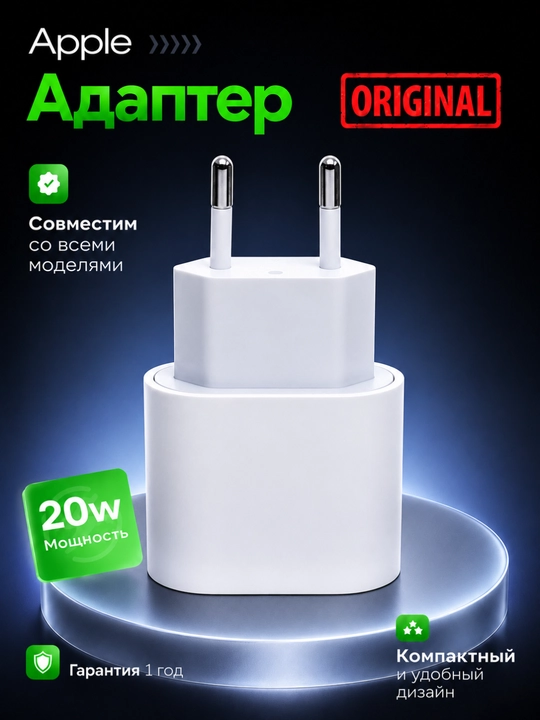 Apple — адаптер для iPhone, безопасная и быстрая зарядка - 