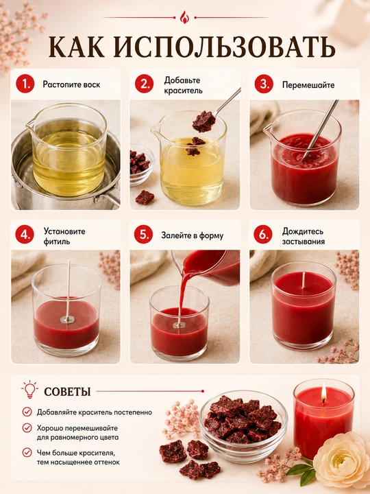 Твёрдый краситель для свечей, пигмент для воска и свечеварения, 5 г