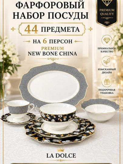 La Dolce New Bone China farfor oshxona servizi 44 predmet 6 kishilik