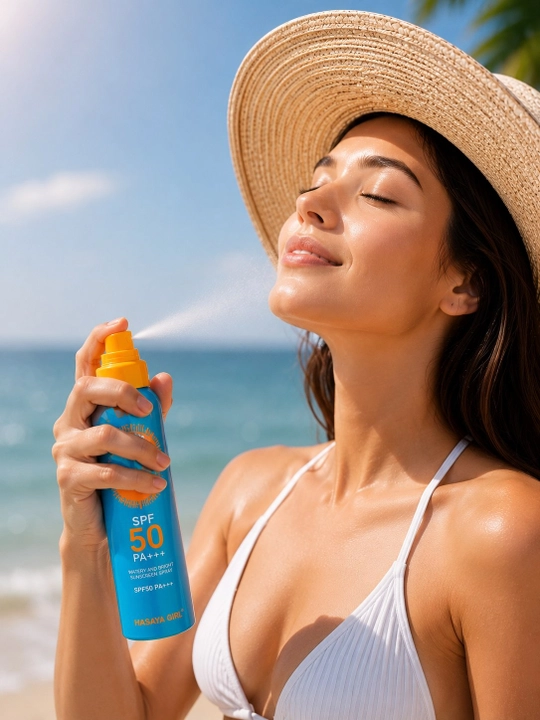 SPF 50 PA+++ kuyoshdan himoya qiluvchi sprey, yuz va tana uchun,  suvga beradi, spf sprey