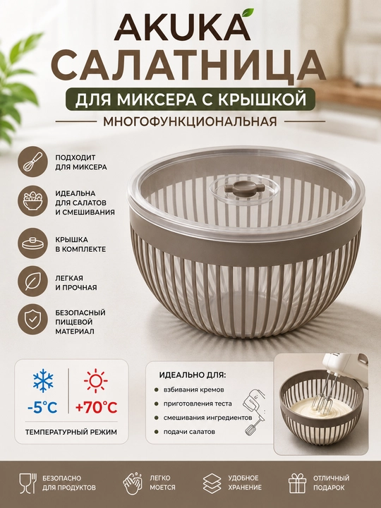 AKUKA mikseri uchun salat idishi qopqoqli ko'p funksiyali | -5 +70°C - 