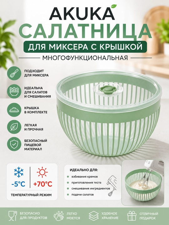 Салатница для миксера AKUKA с крышкой многофункциональная | -5 +70°C - 