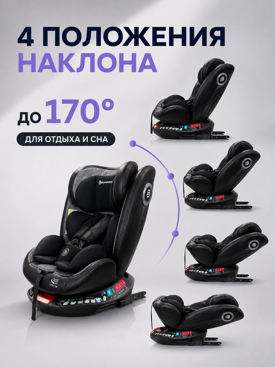 Детское автокресло 0–12 лет, ISOFIX + LATCH, поворот 360°, ECE R129, до 50 кг