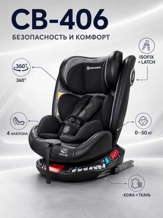 Детское автокресло 0–12 лет, ISOFIX + LATCH, поворот 360°, ECE R129, до 50 кг
