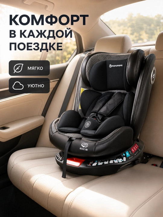 Детское автокресло 0–12 лет, ISOFIX + LATCH, поворот 360°, ECE R129, до 50 кг